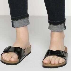 Birkenstock Madrid Birko-Flor Black Sandals Patent Leather Size 41